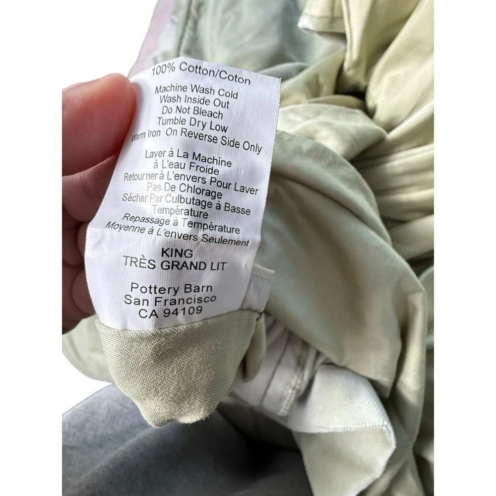 Pottery Barn Light Green Cotton Velour Velvet KING Duvet Cover Whimsical Cottage